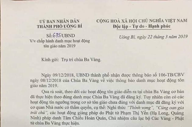 Hoạt động cúng oan gia trái chủ cùa chùa Ba Vàng là 'trái phép'