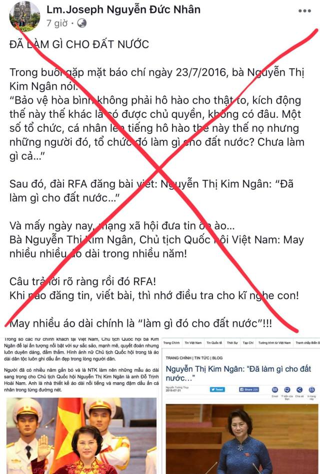 Khi chẳng biết lấy điều gì để soi mói, nói xấu, ông Linh mục này đành viện cớ Chủ tịch Quốc hội... có nhiều áo dài