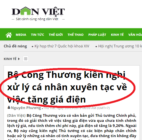 Không Có Chuyện "Đòi Xử Lý Dân" Mà Chỉ Xử Lý Người Xuyên Tạc Về Tăng Giá Điện