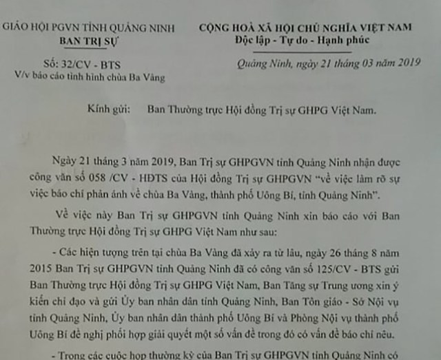 Kỷ luật trụ trì chùa Ba Vàng nếu có sai phạm như báo chí phản ánh