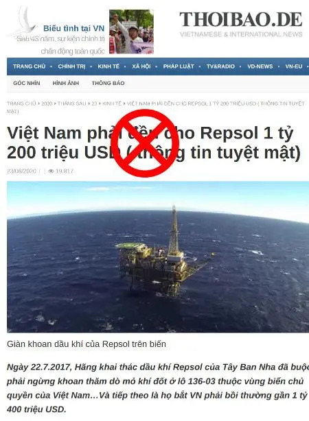 Làm rõ tin đồn “Việt Nam phải đền cho Repsol 1 tỷ 200 triệu USD”