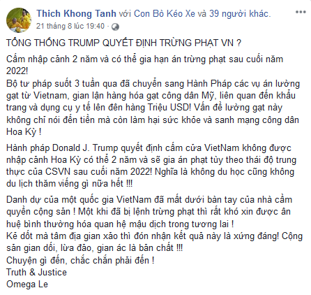 Lãnh sự quán Mỹ bác bỏ tin đồn mà ông Thích Không Tánh chia sẻ