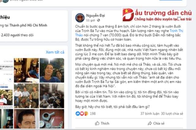 Lật lại vụ kêu gào 'phá vườn bưởi' nhà Trịnh Bá Tư: Độ 'khốn nạn' của những kẻ mang danh đấu tranh dân chủ