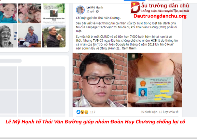 Lê Mỹ Hạnh tố Thái Văn Đường giúp nhóm Đoàn Huy Chương tìm cách 'vu khống' cô