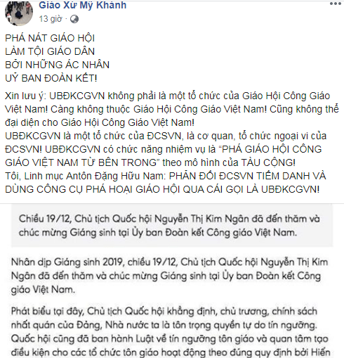 Linh mục Đặng Hữu Nam công kích Ủy ban Đoàn kết Công giáo