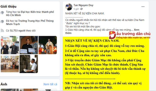 Linh mục Nguyễn Duy Tân sao không giám thừa nhận 'lí do' linh mục Đặng Hữu Nam bị 'lột áo Chúa'