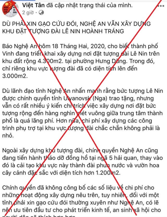 Lộ diện những kẻ dã tâm lợi dụng xây dựng tượng đài Lê-nin ở Nghệ An để xuyên tạc