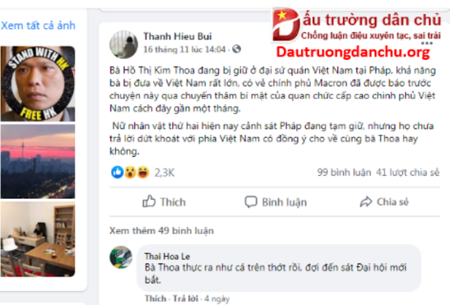 Lộ rõ mưu đồ Bùi Thanh Hiếu dựng chuyện 'bắt giữ bà Hồ Thị Kim Thoa' ở Pháp