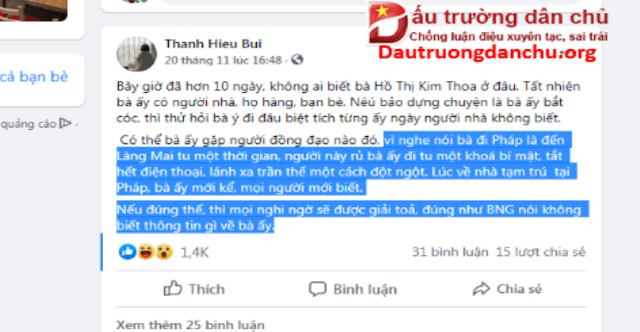 Lộ rõ mưu đồ Bùi Thanh Hiếu dựng chuyện 'bắt giữ bà Hồ Thị Kim Thoa' ở Pháp