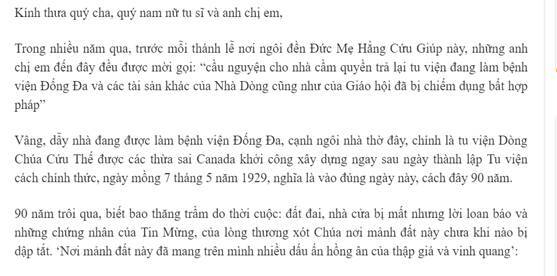 Lộ Rõ Ý Đồ Trong Bài Giảng Thánh Lễ Tạ Ơn 90 Năm Thành Lập Tu Viện Dcct Hà Nội Tại Nhà Thờ Thái Hà