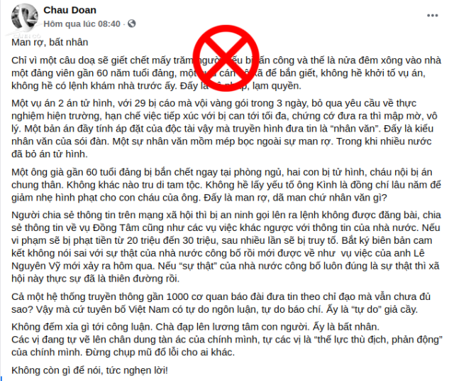 Lời bao biện “chỉ vì” đáng khinh của Đoàn Bảo Châu về những kẻ gây án Đồng Tâm