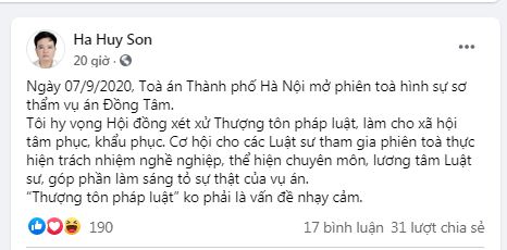 LS Hà Huy Sơn nói gì trước thềm phiên toà sơ thẩm Đồng Tâm?