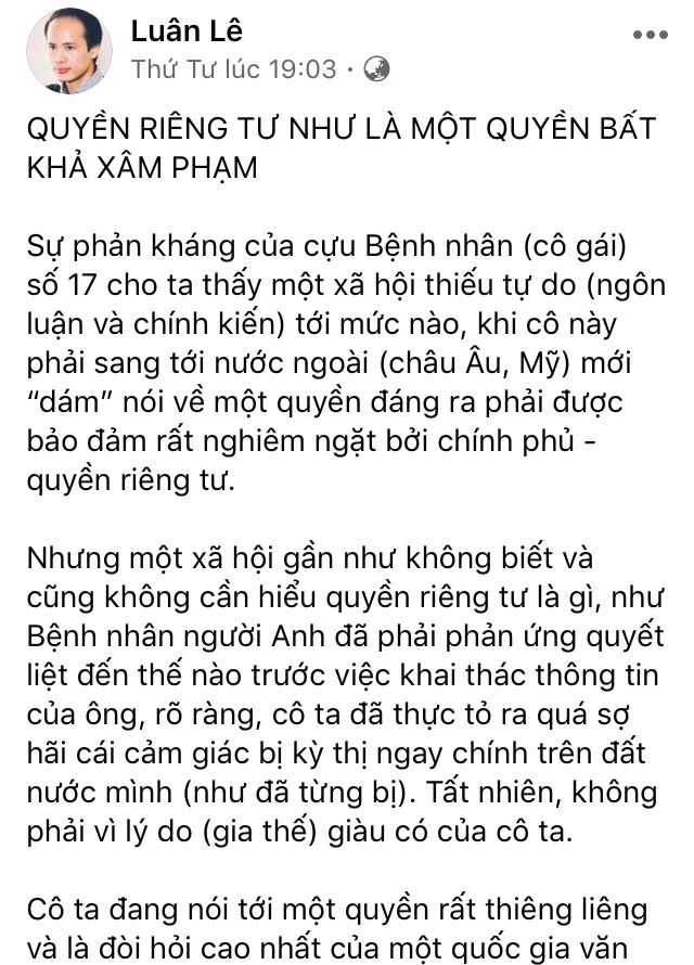 Luật sư Lê Văn Luân và bệnh nhân covid thứ 17