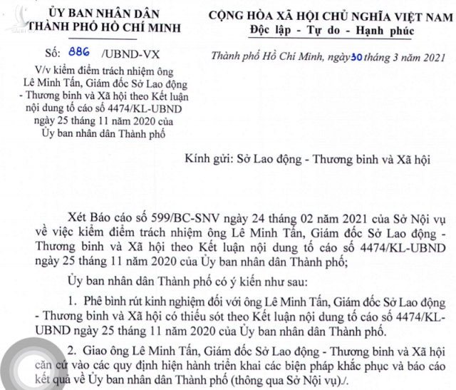 Lý do Giám đốc Sở LĐTB&XH TP.HCM Lê Minh Tấn bị phê bình