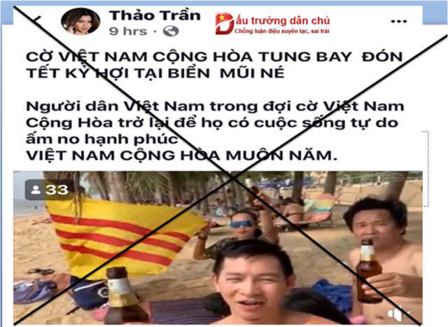 Mã Tiểu Linh lại 'mị dân đấu tranh' bằng hình ảnh cờ chế độ cũ tung bay ở Mũi Né