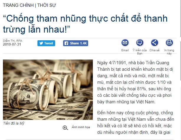 Một sự xuyên tạc trắng trợn về “cuộc chiến” chống tham nhũng ở Việt Nam