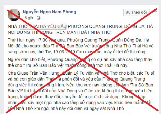 Nam Phong – Nhà Thờ Thái Hà Lại Bày Trò Đòi Đất