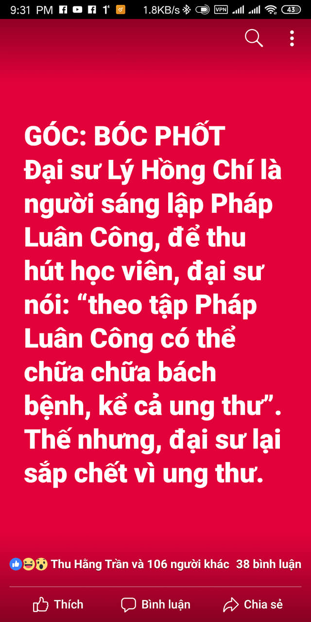 Ngày càng nhiều thông tin về Lý Hồng Chí - Giáo chủ ma giao Pháp luân công sắp chết do ung thư