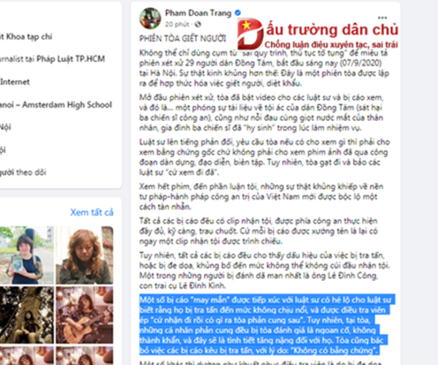 Ngày xét xử thứ nhất vụ án Đồng Tâm: Lộ bộ mặt 'vu cáo' có hệ thống của làng đấu tranh dân chủ