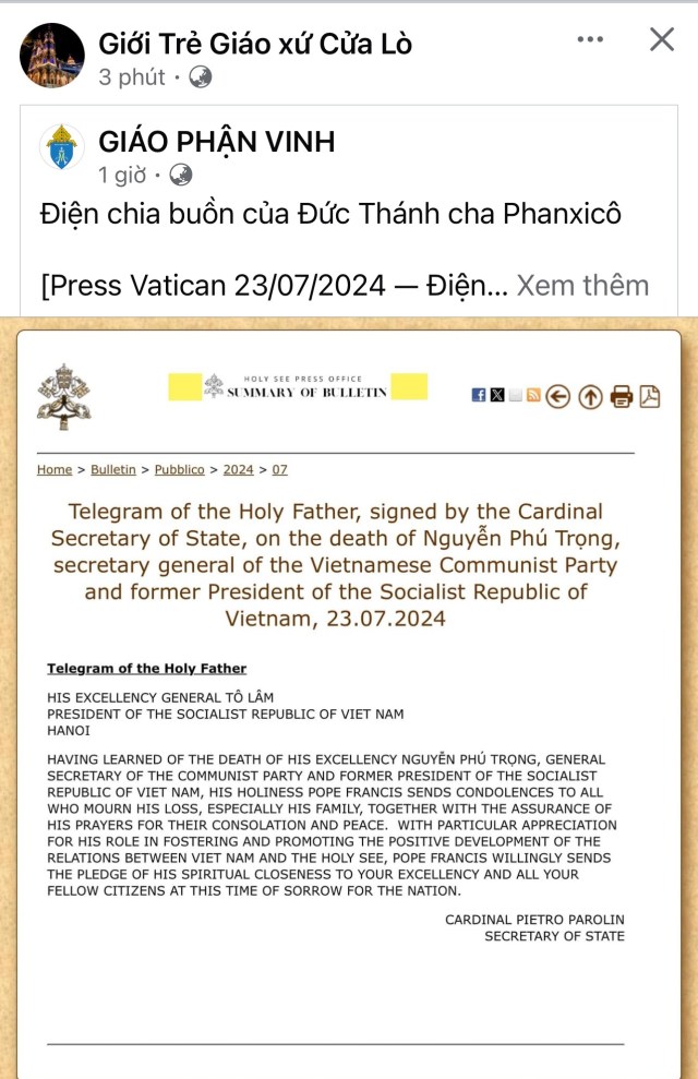 Người Công giáo thể hiện tình cảm, kính trọng Tổng Bí thư và cùng nỗi đau, mất mát của dân tộc