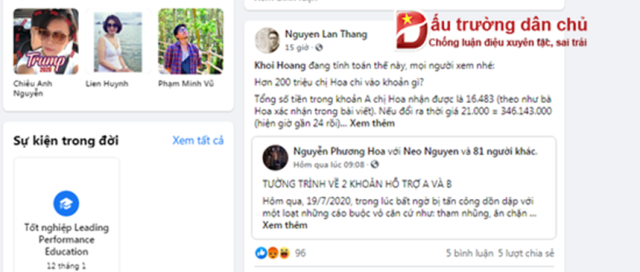 Nguyễn Phương Hoa đã công khai toàn bộ chứng cứ chi tiết về thu chi tài chính của Phạm Đoan Trang