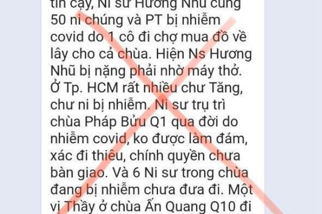 Sự thật về tin đồn gần trăm Tăng Ni nhiễm Covid-19 “rất nguy kịch” ở TP.HCM và Bình Dương