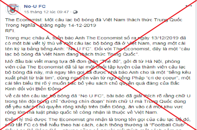 No - U FC: Mang danh đội bóng để phá hoại đất nước