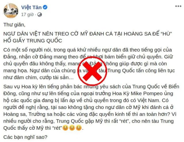 Nực cười lời đề nghị ngư dân Việt nên treo cờ Mỹ để hù Trung Quốc