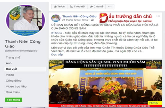 Núp bóng trang facebook tôn giáo để kích động chống phá Đảng