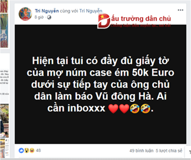 Ông chủ blog 'dân làm báo' phối hợp với Nguyễn Ngọc Như Quỳnh 'ăn chặn' 50 nghìn Euro?