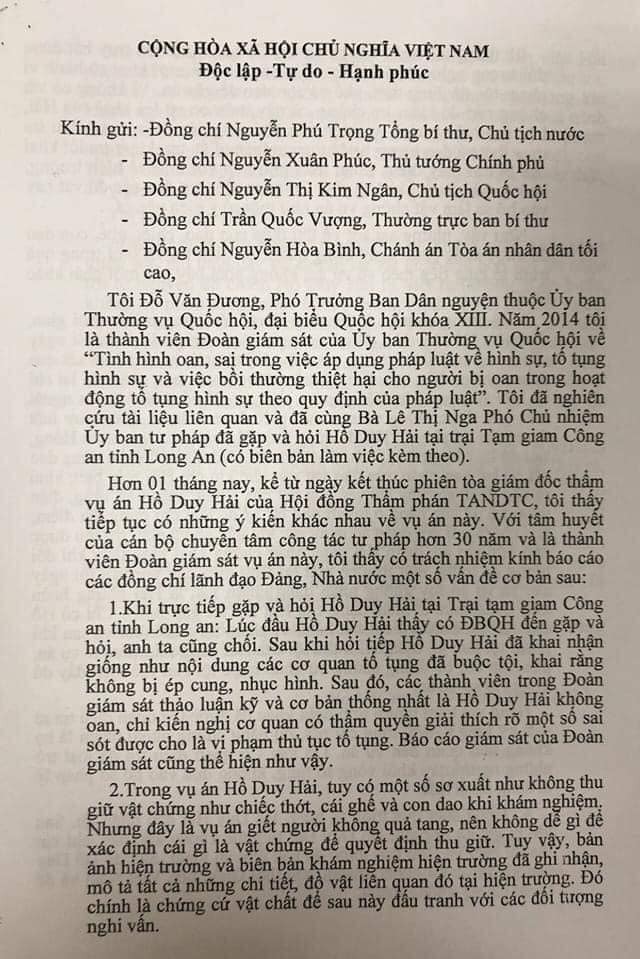 Ông Đỗ Văn Đương: Tôi thấy có trách nhiệm báo cáo lãnh đạo Đảng và Nhà nước về vụ Hồ Duy Hải