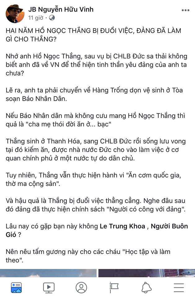 Ông Hồ Ngọc Thắng dạy JB Nguyễn Hữu Vinh khái niệm “lưu vong”