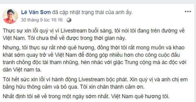 Paulus Lê Văn Sơn muốn về nước?