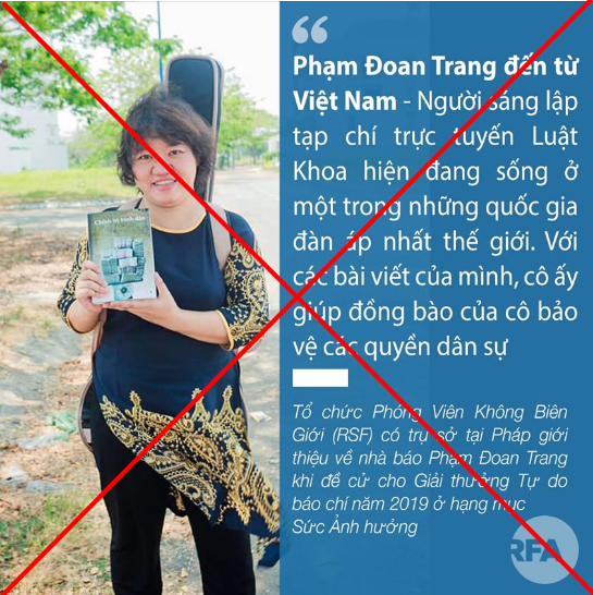 Phạm Đoan Trang được giải tự do báo chí: Lại là cái bánh vẽ to đùng