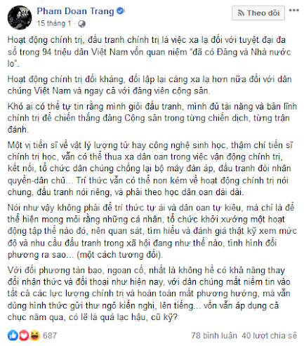 Phạm Đoan Trang và hư danh trong lĩnh vực “khai dân trí”