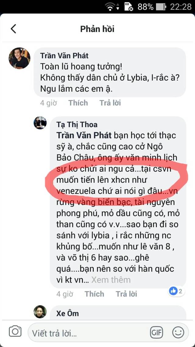 Phản động viên Thoa Thị Tạ cho biết, là VN đang muốn lên XHCN như Venezuela!?!