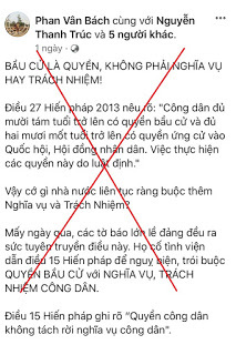 Phan Vân Bách lợi dụng dịch bệnh để kêu gọi người dân không đi bầu cử