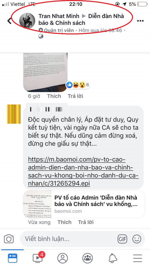 PV tố Admin 'Diễn đàn Nhà báo và Chính sách' vu khống, bôi nhọ