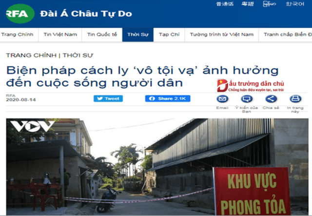 RFA vô lối thổi phồng từ 'cách ly nhầm' thành 'cách ly vô tội vạ'