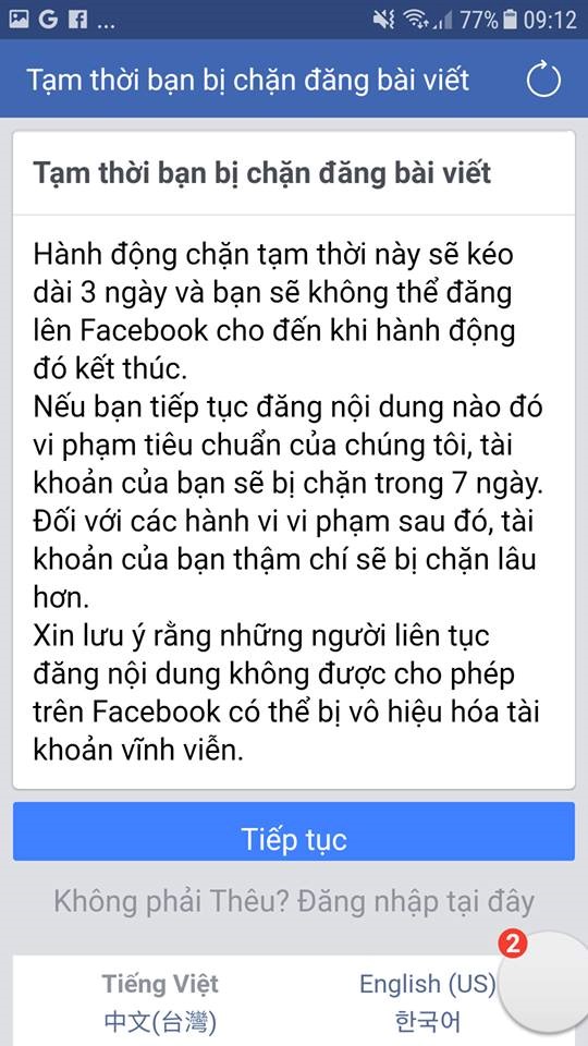 Sau màn xuyên tạc, Cấn Thị Thêu bị Facebook khóa mõm