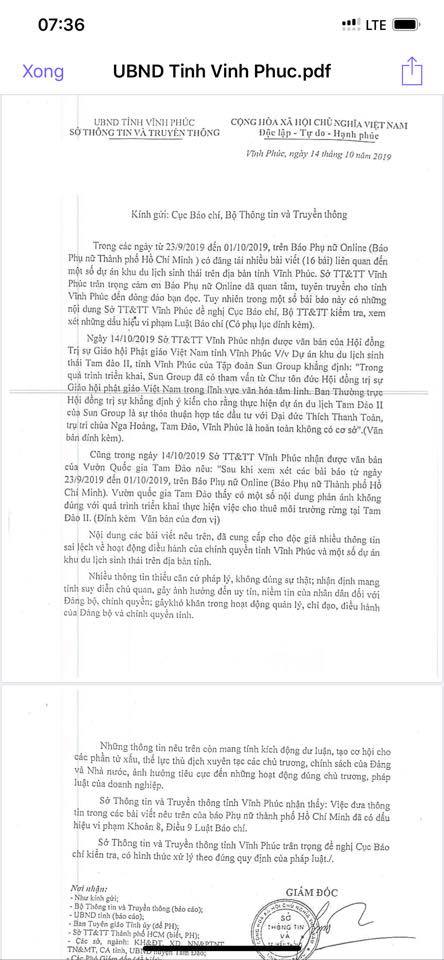 Sở Thông tin và Truyền thông tỉnh Vĩnh Phúc có công văn đề nghị xử lý báo Phụ nữ thành phố Hồ Chí Minh