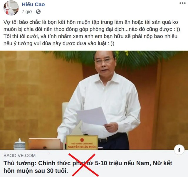 Sự thật thông tin “Chính phủ xử phạt từ 5 đến 10 triệu đồng nếu kết hôn muộn sau 30 tuổi”