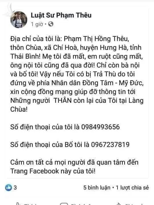 Sự thật thông tin “một nữ luật sư tham gia vụ án Đồng Tâm nhảy cầu tự tử”