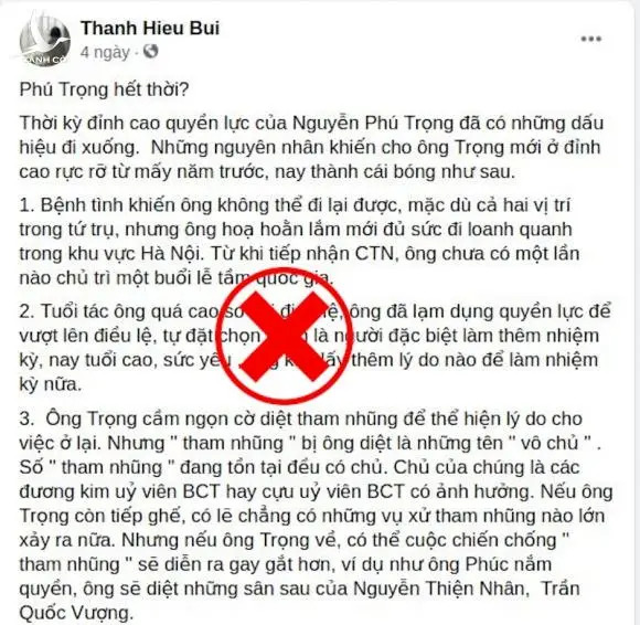 Tại sao Bùi Thanh Hiếu lại lu loa Tổng bí thư Nguyễn Phú Trọng “hết thời”