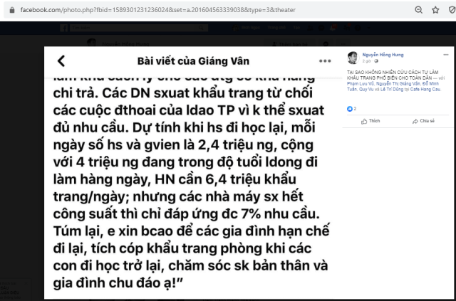 Thông tin cơ sở cách ly Hà Nội quá tải, thiếu khẩu trang là tin bịa đặt