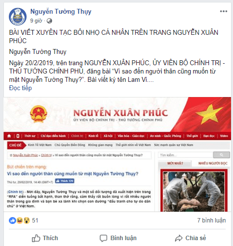 Thủ tướng Nguyễn Xuân Phúc bôi nhọ cá nhân Nguyễn Tường Thụy?