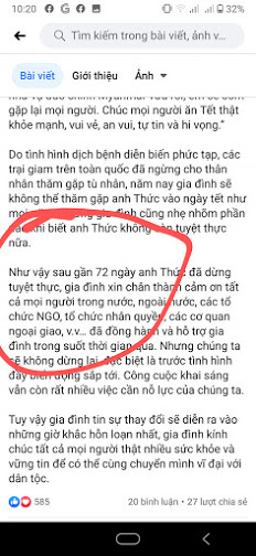 Trần Huỳnh Duy Thức dừng tuyệt thực vì gia đình ngừng thăm do CoVid!?!