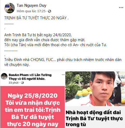 Trịnh Bá Tư tuyệt thực 20 ngày ?