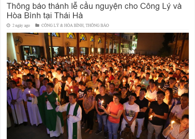 Về thông báo Thánh lễ cầu nguyện cho Công lý và Hòa bình của nhà thờ Thái Hà 22/8/2019