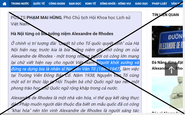 Vì Alexandre de Rhodes mà PGS-TS Phạm Mai Hùng xuyên tạc về cụ Nguyễn Văn Tố và Hội Truyền bá chữ Quốc ngữ